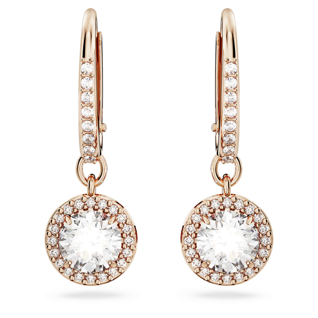 Niche Jewellery Swarovski Constella Halo Drop Earrings - White with Rose Gold Plating detail
