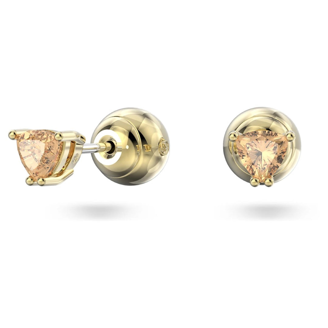 Swarovski Stilla Stud Earrings - Trilliant Cut Orange Gold Tone Plated 5639116