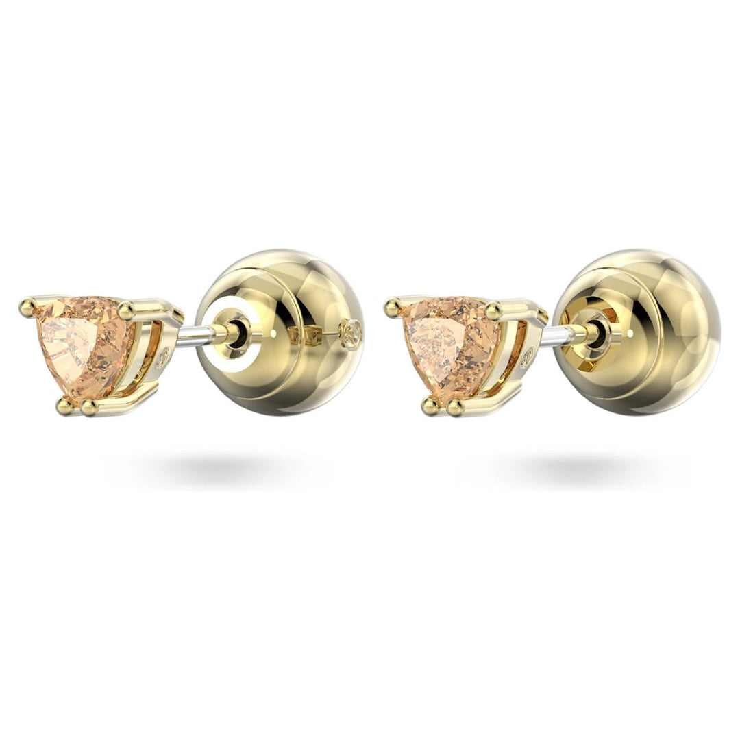 Swarovski Stilla Stud Earrings - Trilliant Cut Orange Gold Tone Plated 5639116