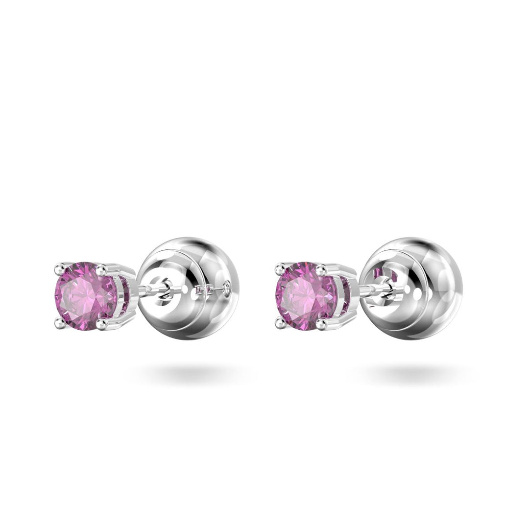 Swarovski Stilla Stud Earrings Round Cut Purple Rhodium Plated