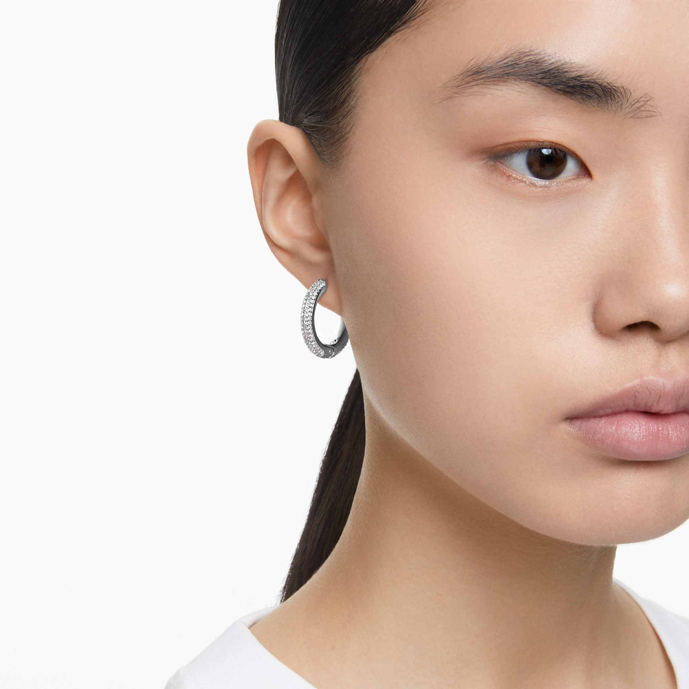 Niche Jewellery Swarovski Dextera Round Hoop Earrings Medium - White with Rhodium Plating detail