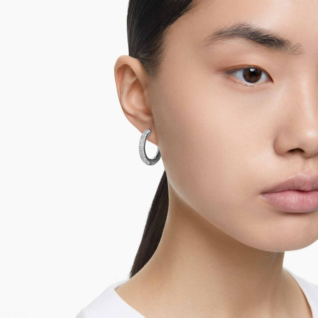 Niche Jewellery Swarovski Dextera Round Hoop Earrings Medium - White with Rhodium Plating detail