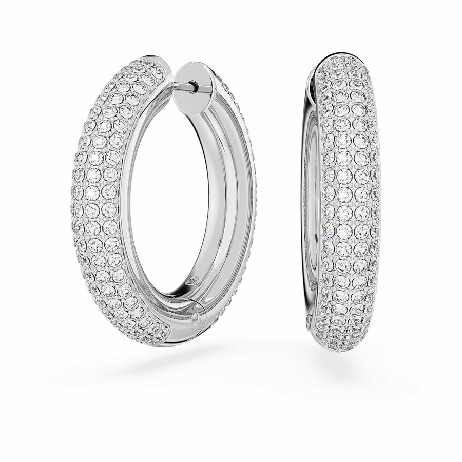 Niche Jewellery Swarovski Dextera Round Hoop Earrings Medium - White with Rhodium Plating