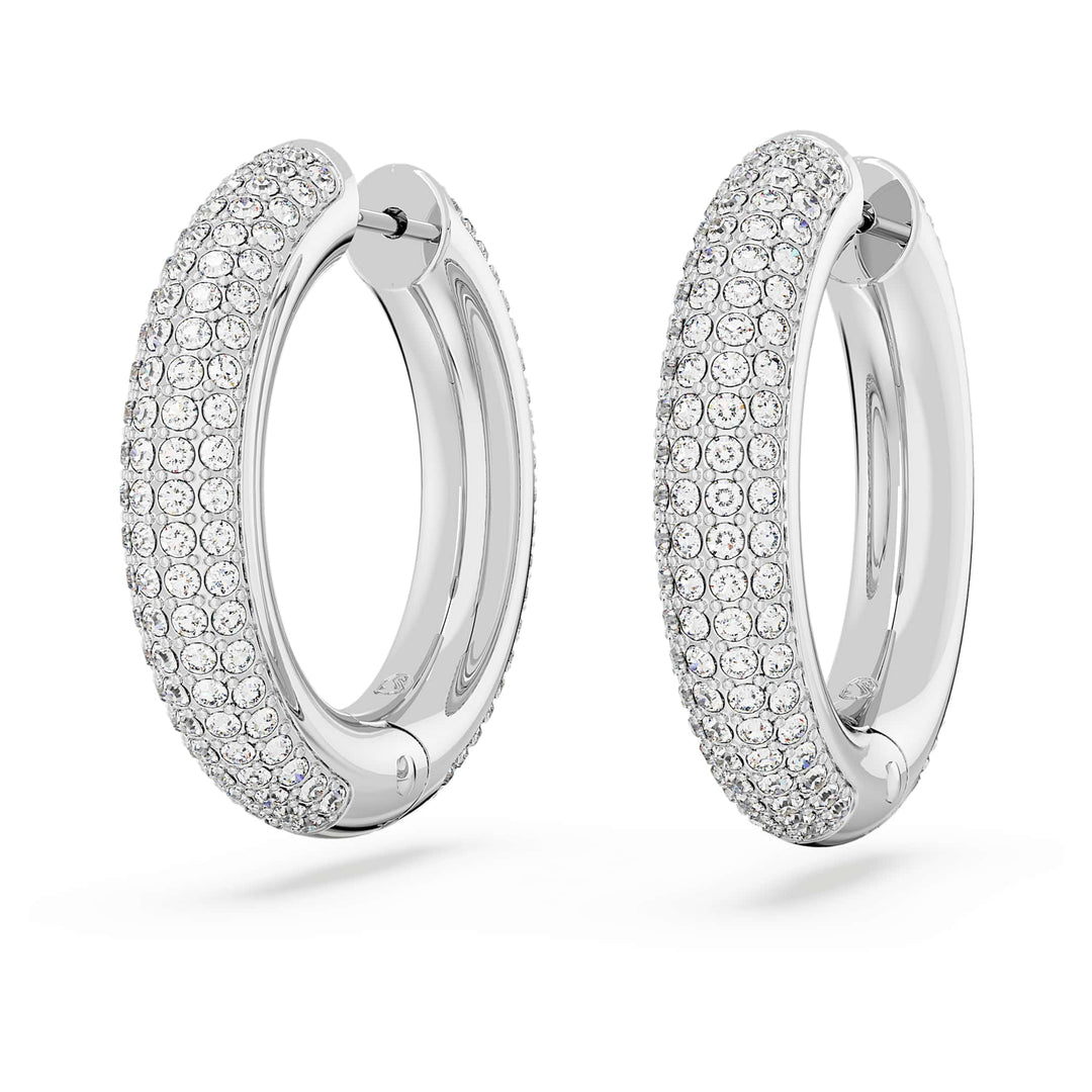 Niche Jewellery Swarovski Dextera Round Hoop Earrings Medium - White with Rhodium Plating detail
