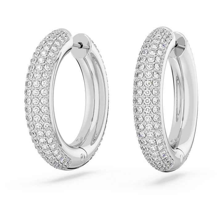 Niche Jewellery Swarovski Dextera Round Hoop Earrings Medium - White with Rhodium Plating detail