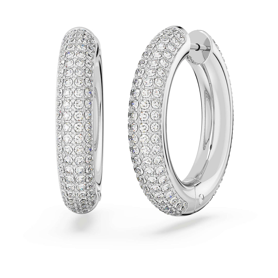 Niche Jewellery Swarovski Dextera Round Hoop Earrings Medium - White with Rhodium Plating detail