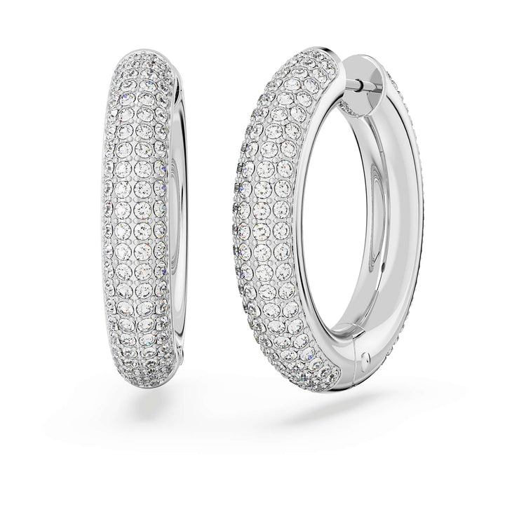 Niche Jewellery Swarovski Dextera Round Hoop Earrings Medium - White with Rhodium Plating detail
