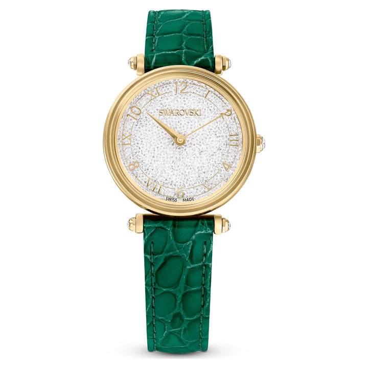Niche Jewellery Swarovski Crystalline Wonder Watch - Green and Gold Tone with Leather Strap