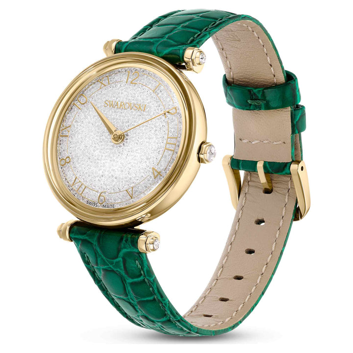 Niche Jewellery Swarovski Crystalline Wonder Watch - Green and Gold Tone with Leather Strap detail
