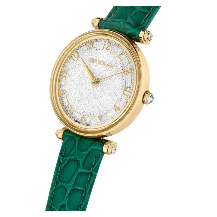 Niche Jewellery Swarovski Crystalline Wonder Watch - Green and Gold Tone with Leather Strap detail
