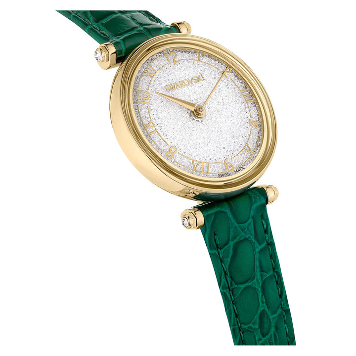 Niche Jewellery Swarovski Crystalline Wonder Watch - Green and Gold Tone with Leather Strap detail