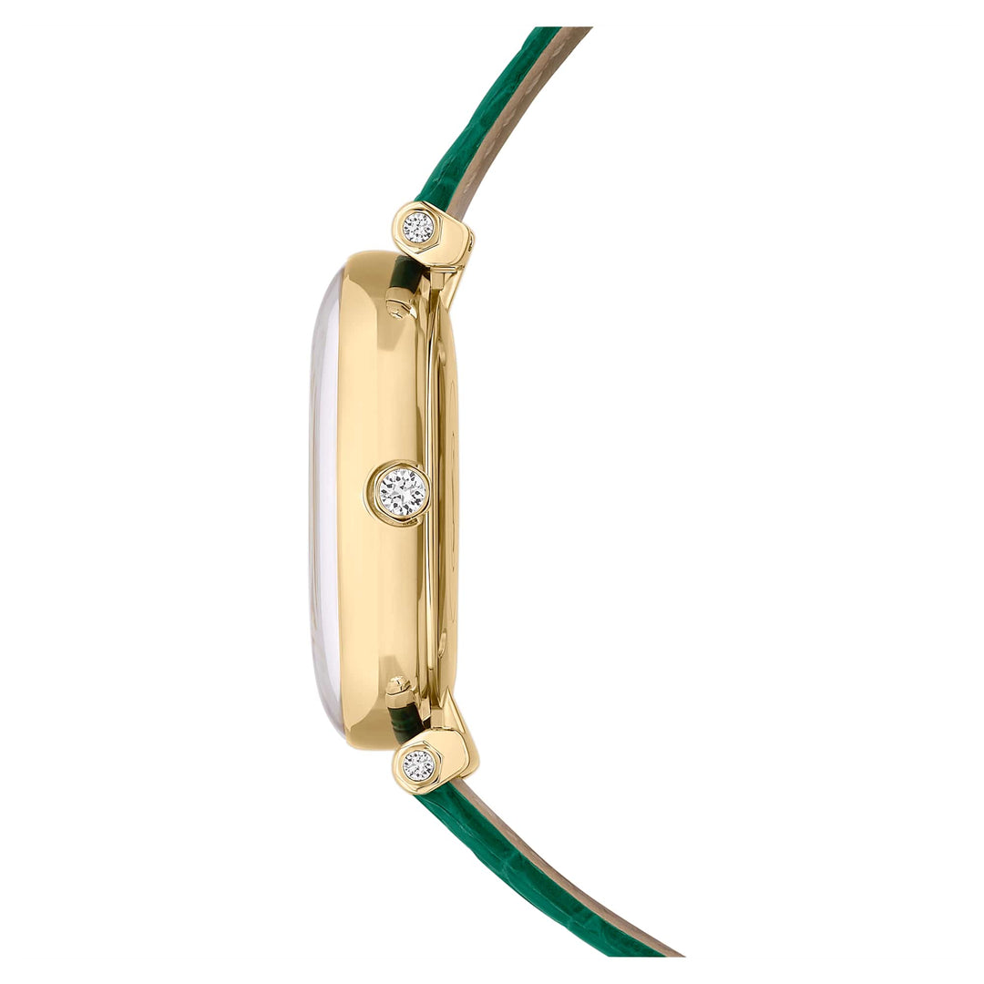 Niche Jewellery Swarovski Crystalline Wonder Watch - Green and Gold Tone with Leather Strap detail