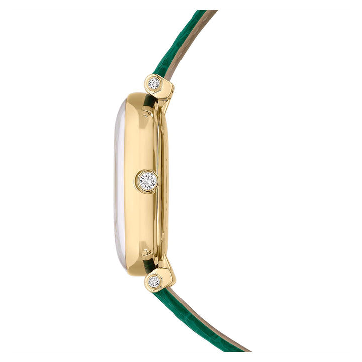 Niche Jewellery Swarovski Crystalline Wonder Watch - Green and Gold Tone with Leather Strap detail