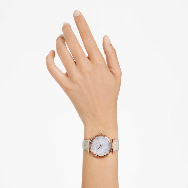 Niche Jewellery Swarovski Crystalline Wonder Watch - Beige Rose Gold Tone with Leather Strap detail