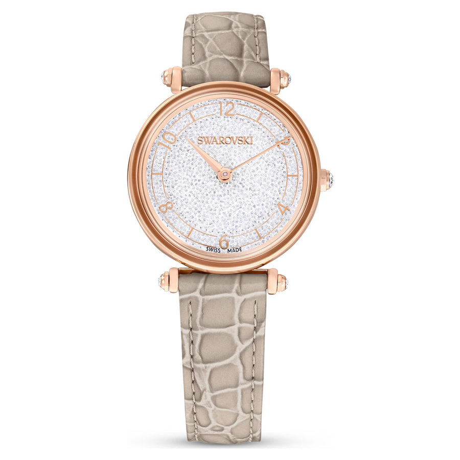 Niche Jewellery Swarovski Crystalline Wonder Watch - Beige Rose Gold Tone with Leather Strap