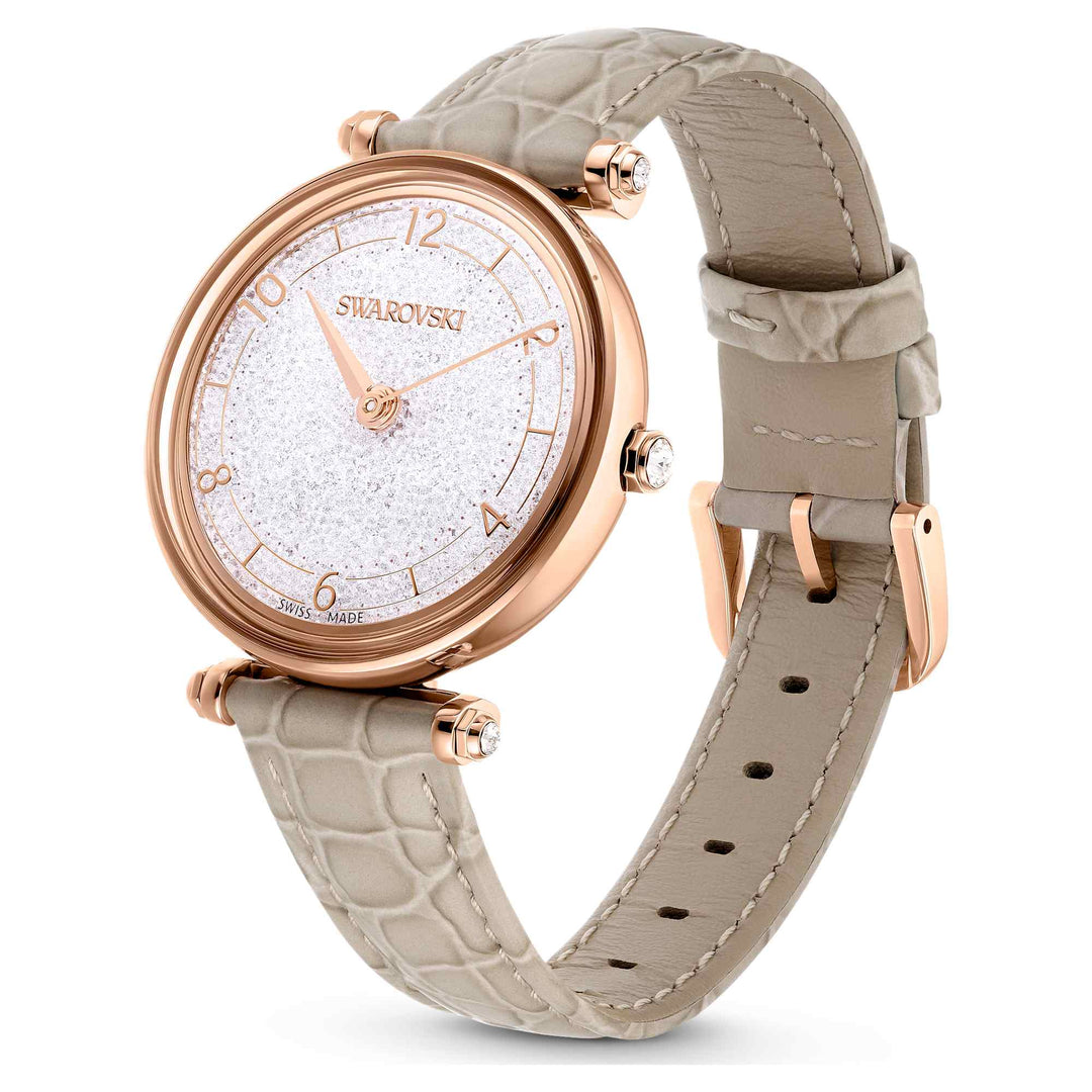 Niche Jewellery Swarovski Crystalline Wonder Watch - Beige Rose Gold Tone with Leather Strap detail
