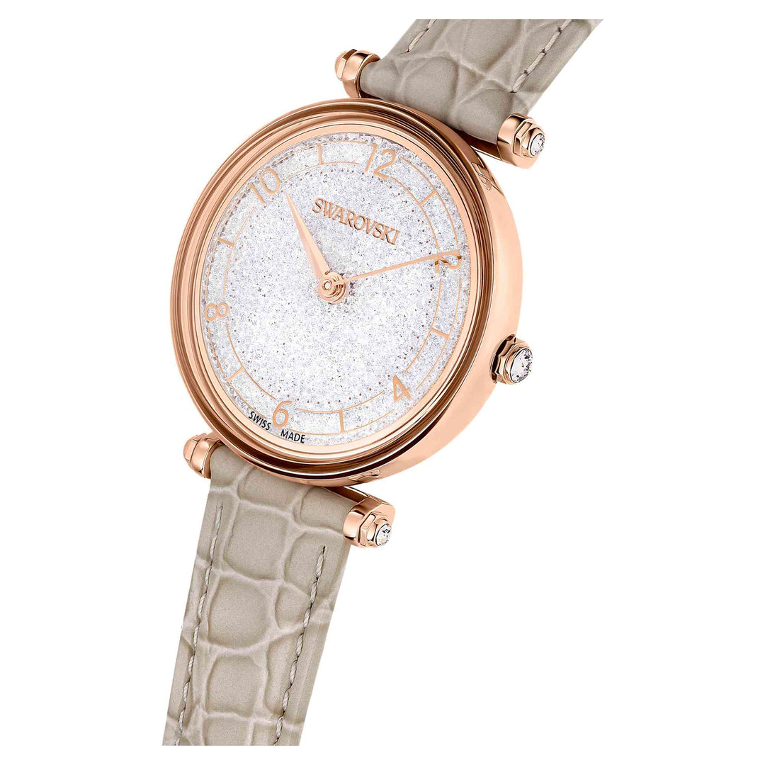 Niche Jewellery Swarovski Crystalline Wonder Watch - Beige Rose Gold Tone with Leather Strap detail