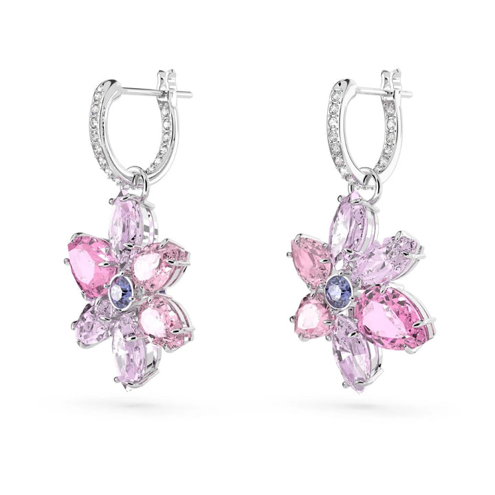 Swarovski Gema Flower Drop Earrings - Pink with Rhodium Plating 5658397