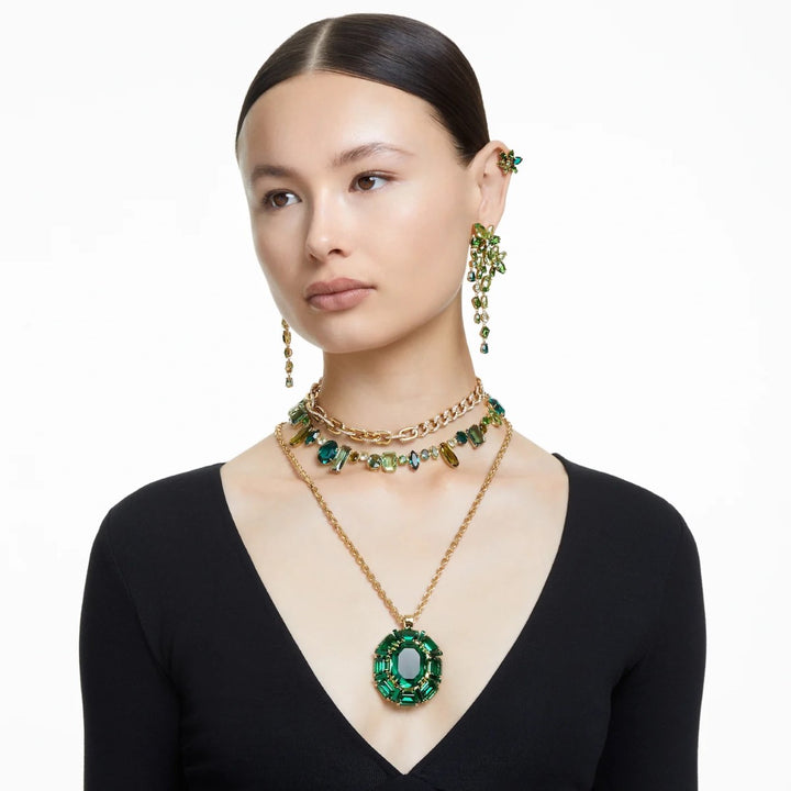 Swarovski Gema Flower Stud Earrings - Green with Gold tone Plating 5658400