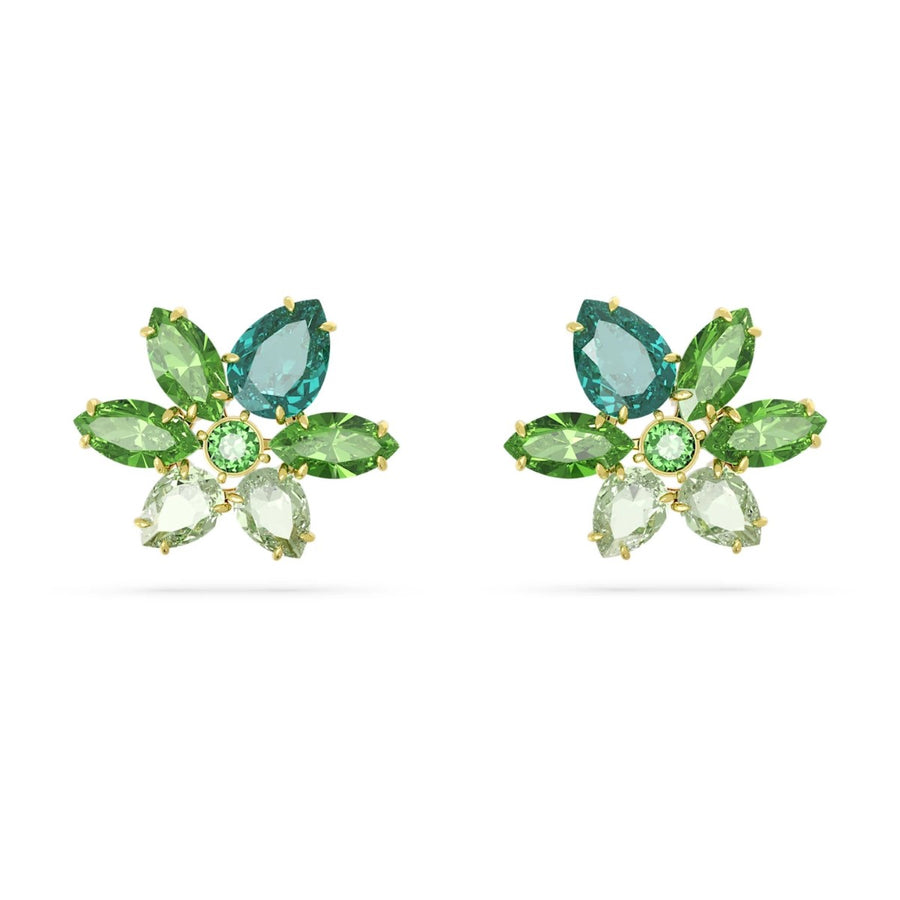 Swarovski Gema Flower Stud Earrings - Green with Gold tone Plating 5658400