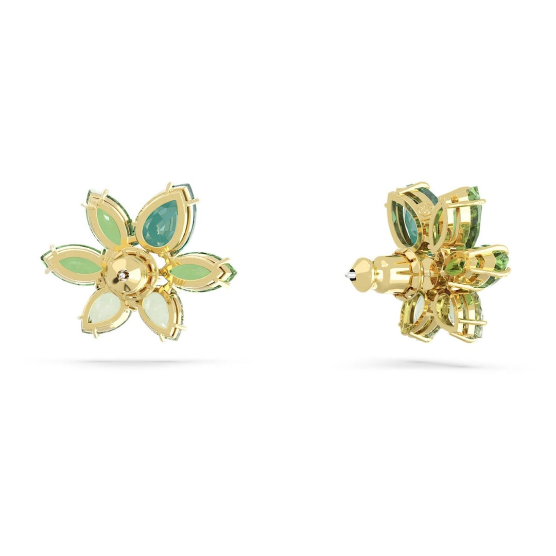 Swarovski Gema Flower Stud Earrings - Green with Gold tone Plating 5658400