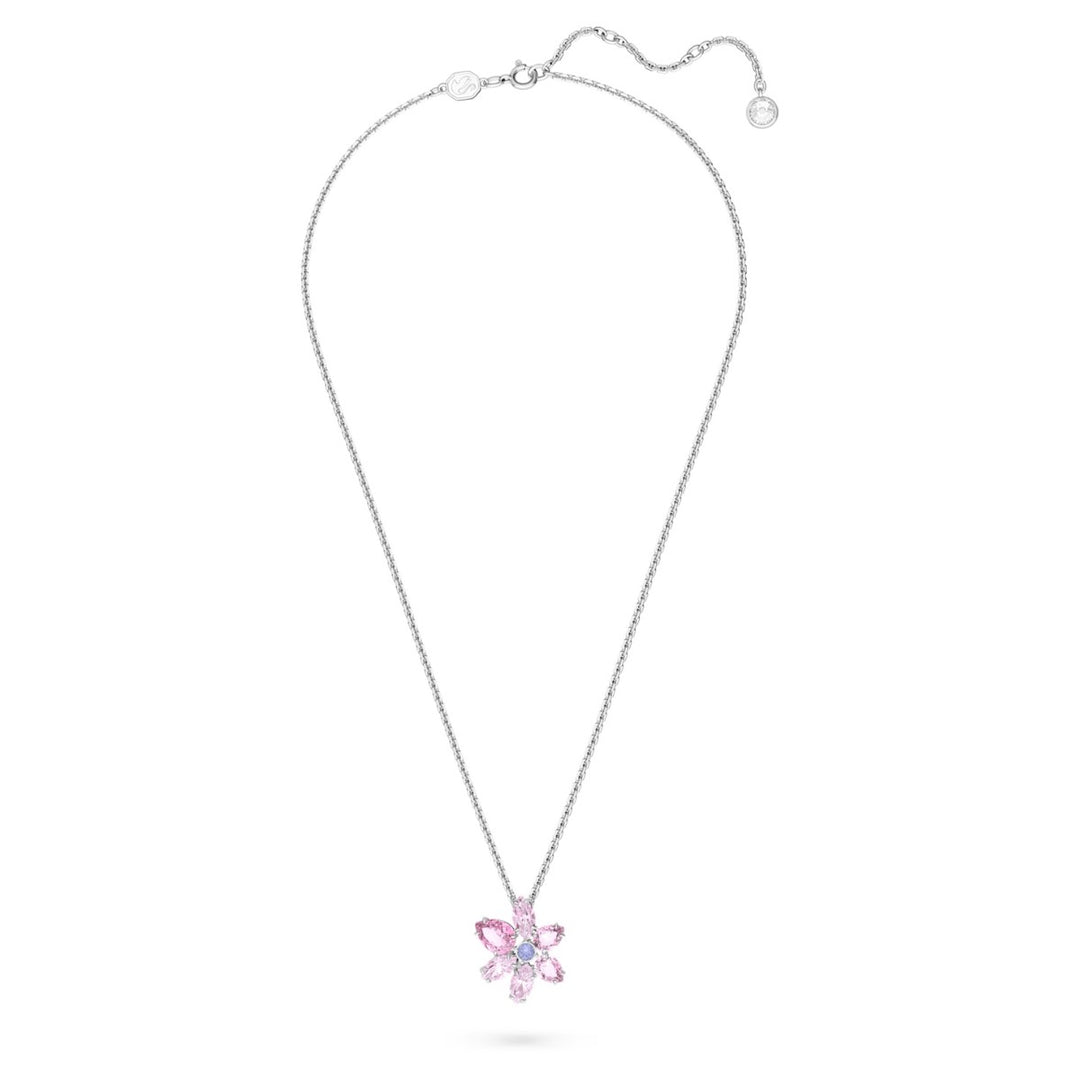 Swarovski Gema Flower Pendant - Pink with Rhodium Plating 5662493