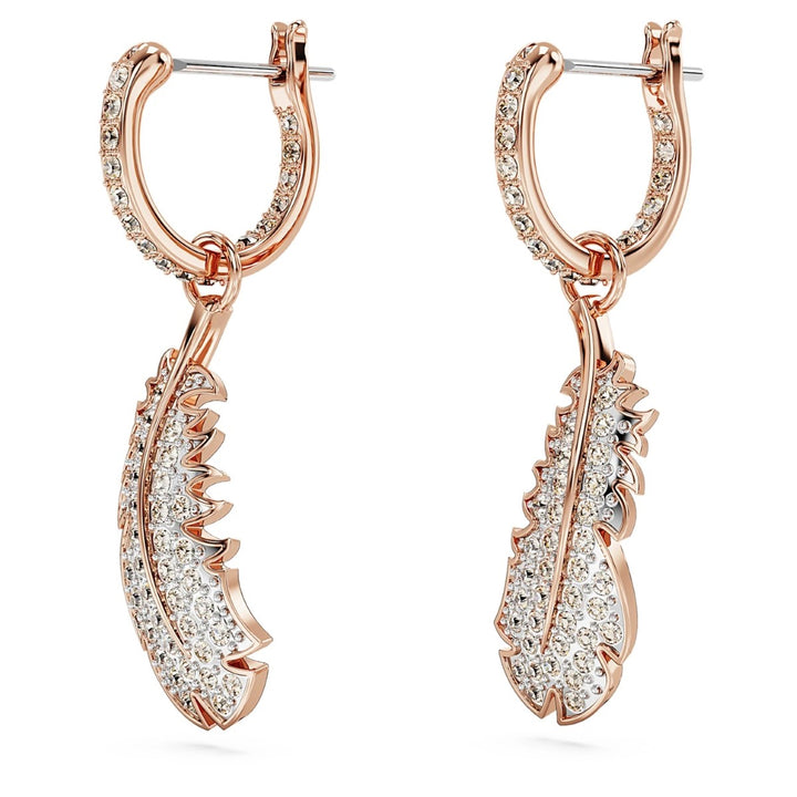 Swarovski Nice Feather Drop Earrings - White with Rose Gold Tone Plating 5663486