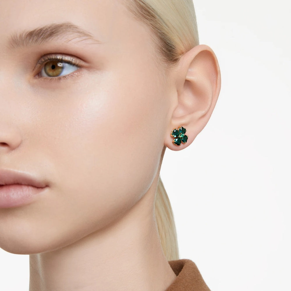 Swarovski Idyllia Clover Stud Earrings - Green Gold Tone Plated 5666236