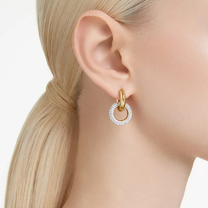 Swarovski Dextera Hoop Earrings Interlocking Loop - White with Gold Tone Plating 5668818