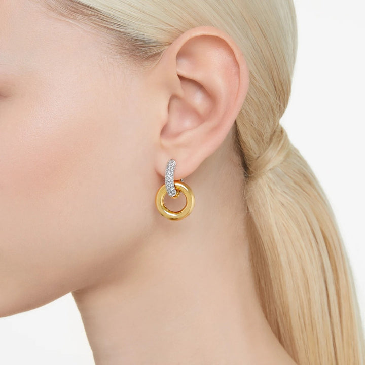 Swarovski Dextera Hoop Earrings Interlocking Loop - White with Gold Tone Plating 5668818