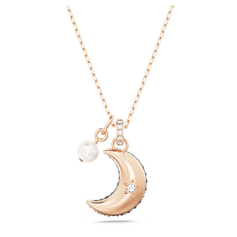 Swarovski Luna Moon Pendant - Multicoloured with Rose Gold Tone Plating