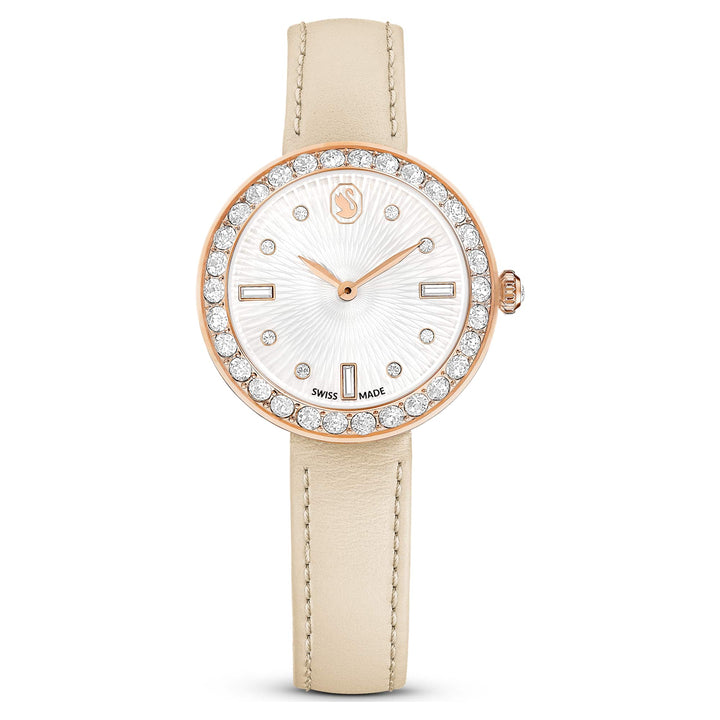 Niche Jewellery Swarovski Certa Leather Strap Watch - Beige Rose Gold Tone Finish