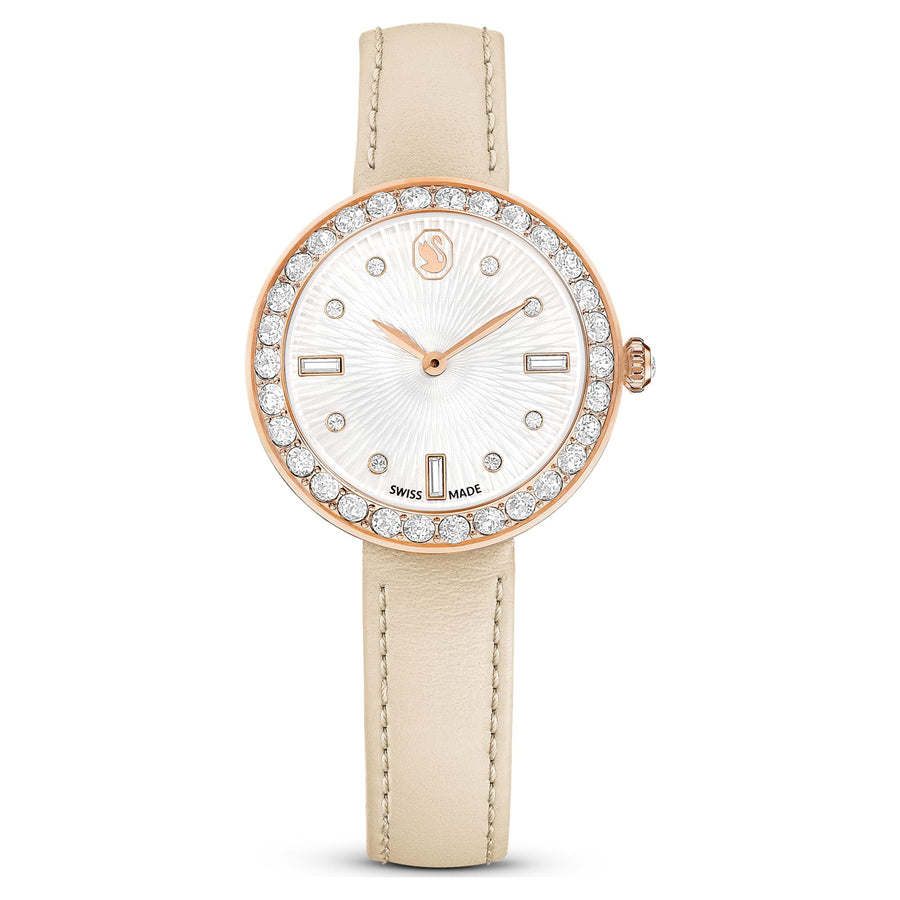 Niche Jewellery Swarovski Certa Leather Strap Watch - Beige Rose Gold Tone Finish