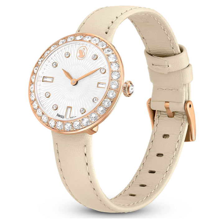 Niche Jewellery Swarovski Certa Leather Strap Watch - Beige Rose Gold Tone Finish detail