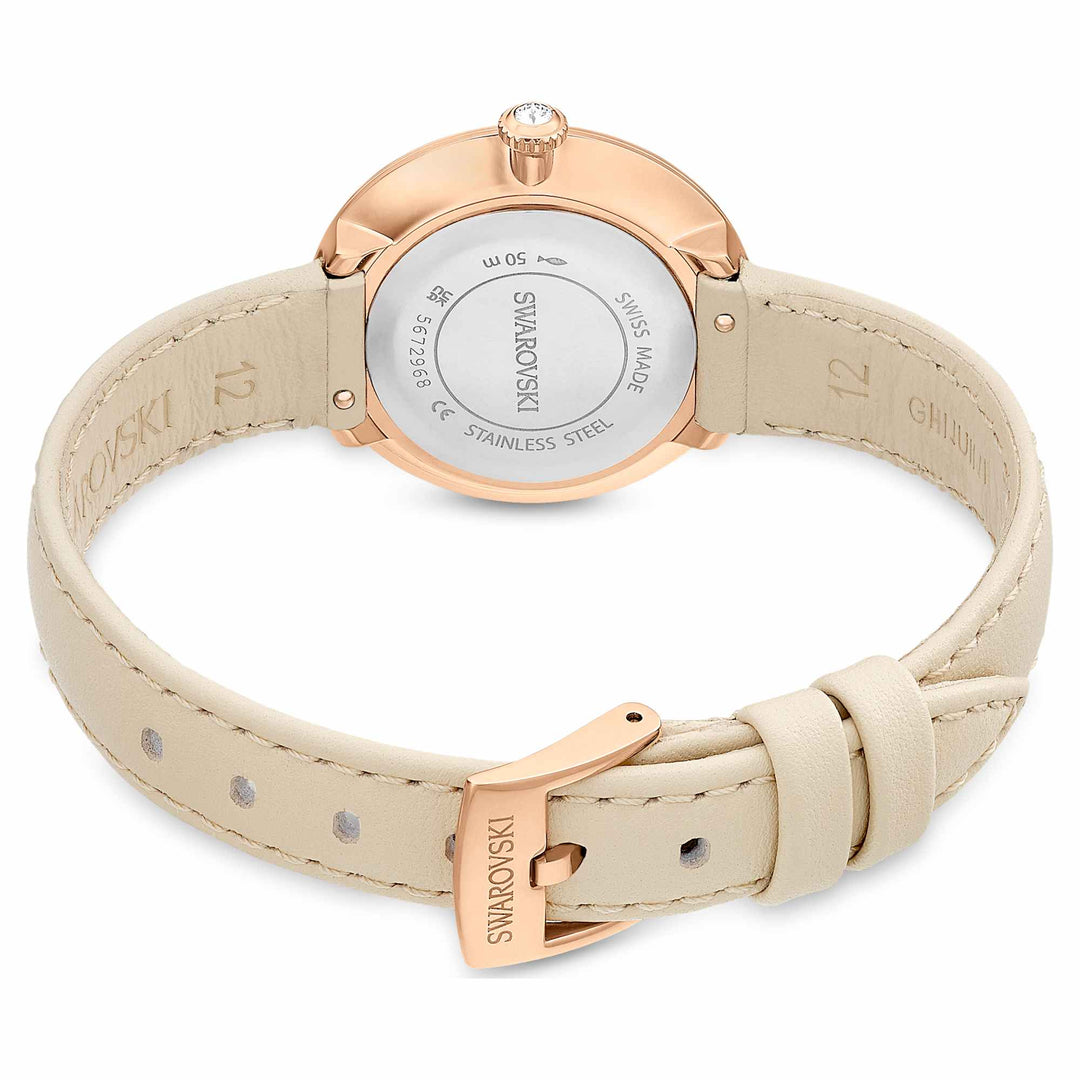Niche Jewellery Swarovski Certa Leather Strap Watch - Beige Rose Gold Tone Finish detail