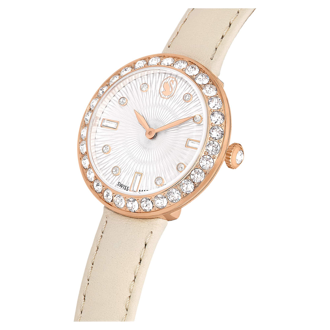 Niche Jewellery Swarovski Certa Leather Strap Watch - Beige Rose Gold Tone Finish detail