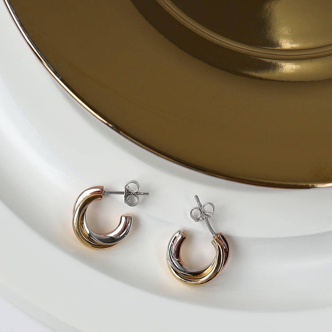 Kit Heath Bevel Trilogy Gold and Rose Gold Hoop Earrings 6166GRG