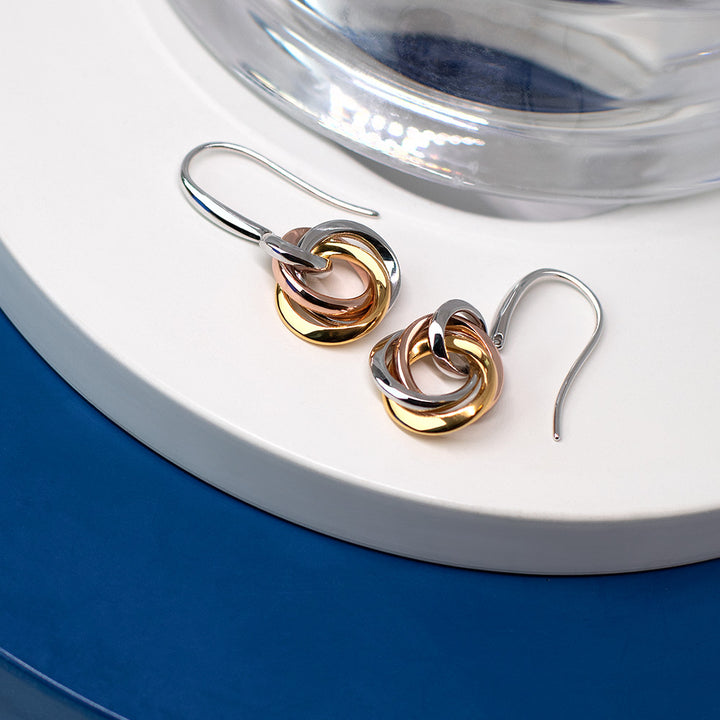 Kit Heath Bevel Trilogy Gold & Rose Gold Drop Earrings 6169GRG