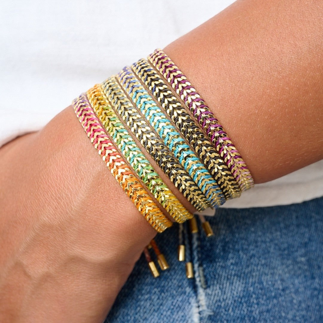 Boho Betty Iztac Moroccan Spice Silver Woven Slider Bracelet