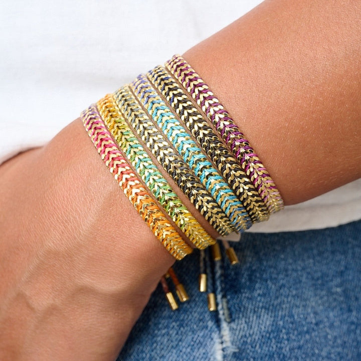 Boho Betty Iztac Moroccan Spice Silver Woven Slider Bracelet