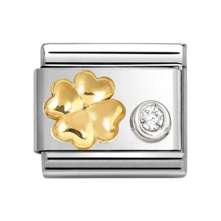 Nomination Classic Gold Domed Four-leaf Clover and Zirconia Charm 630301/03