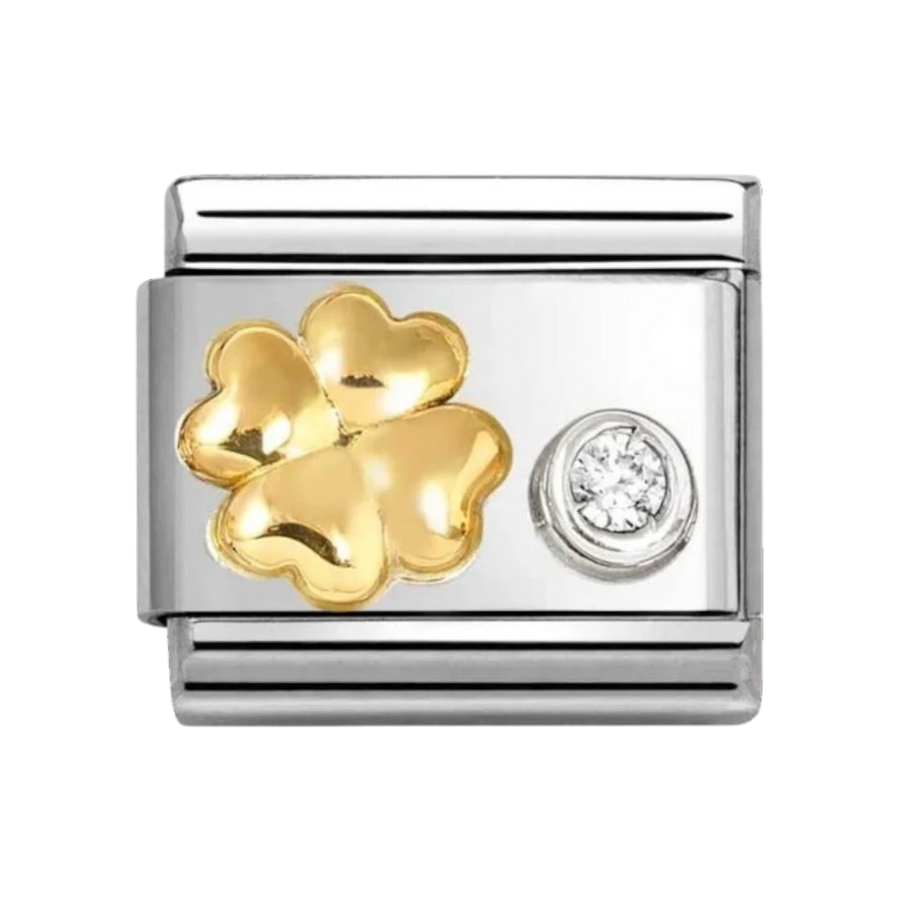 Nomination Classic Gold Domed Four-leaf Clover and Zirconia Charm 630301/03