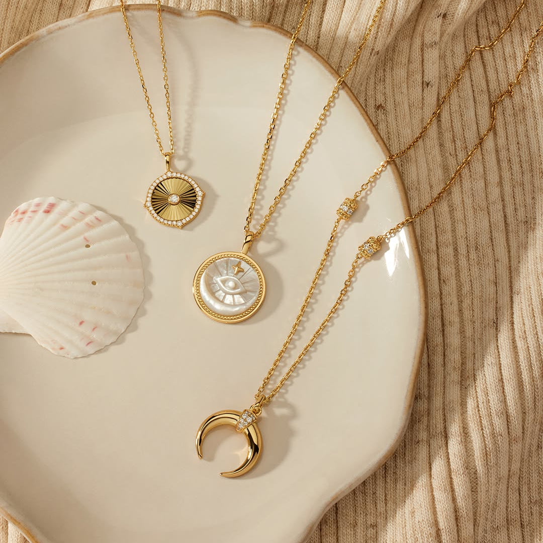 Ania Haie Evil Eye Mother-of-Pearl Medallion Gold Necklace