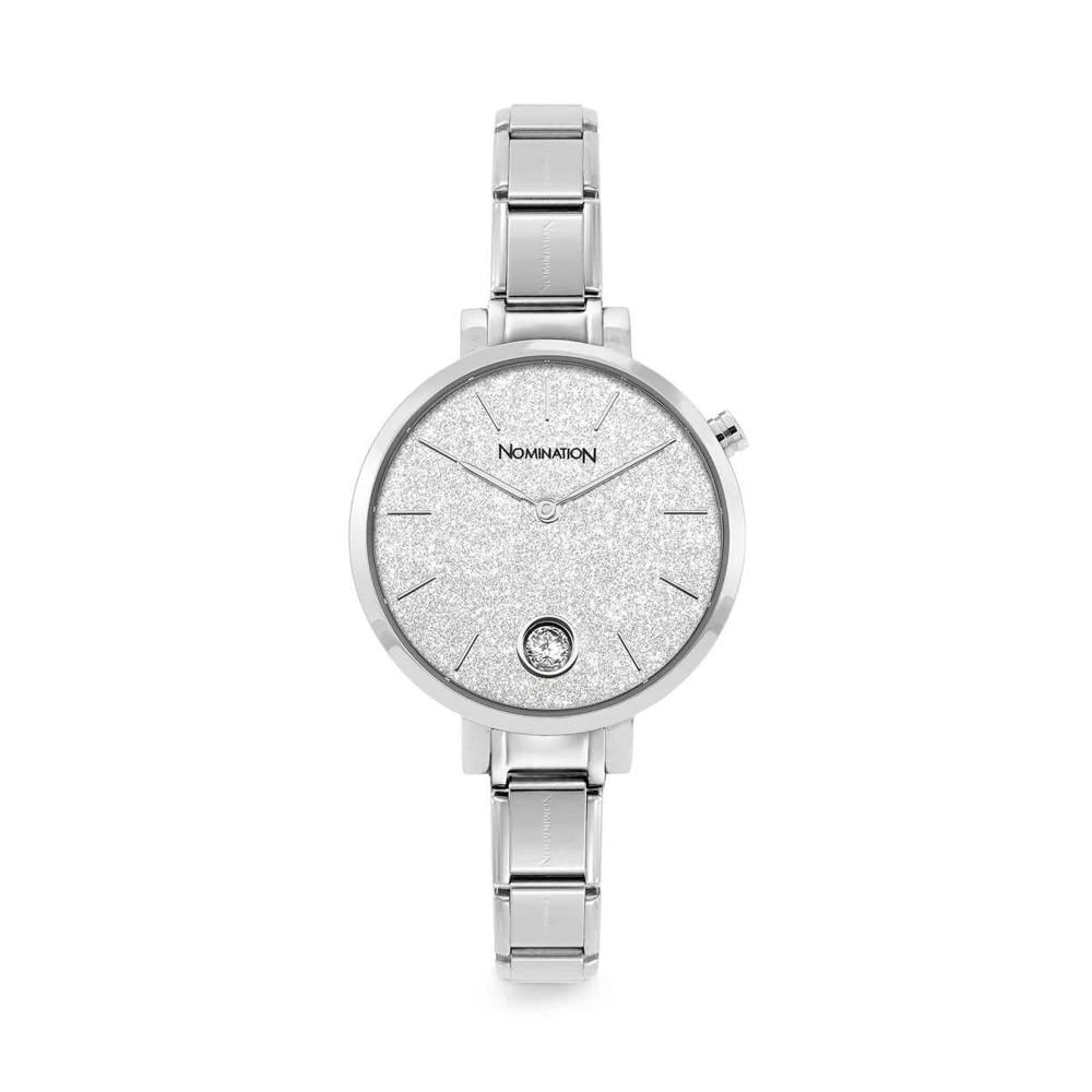 Nomination Paris Round Silver Glitter and Cubic Zirconia Charm Watch 076033_023