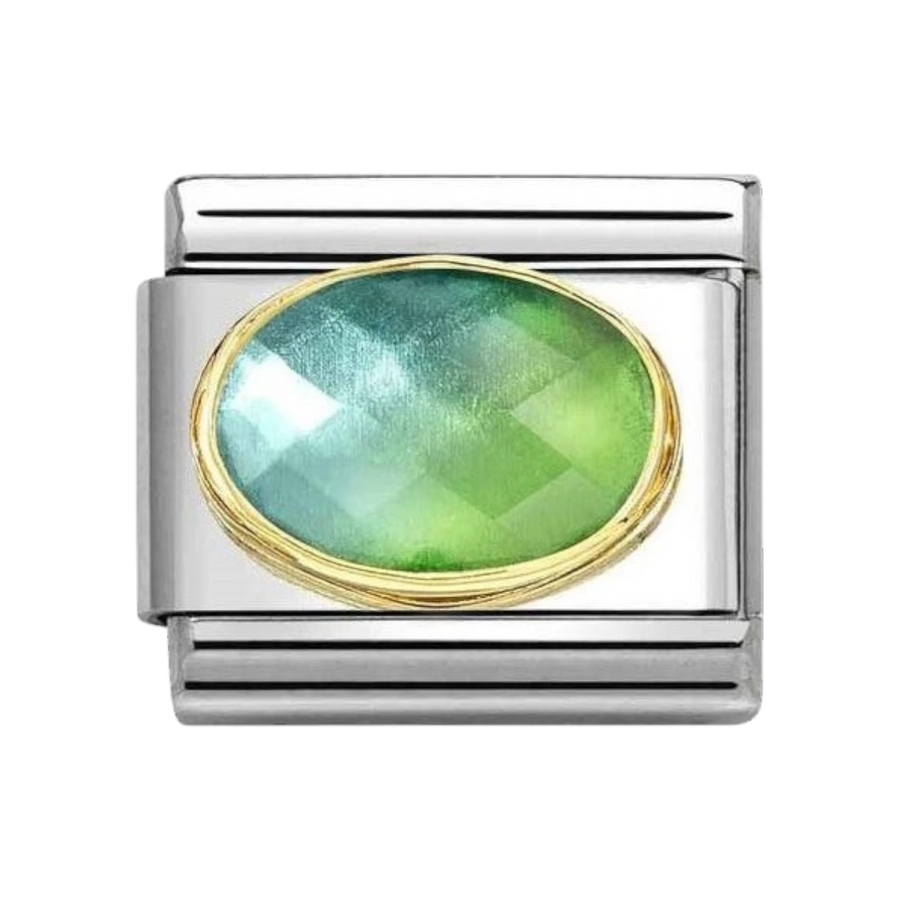 Nomination Faceted Stone Charm with Gold Border - Blue Green 030612/037