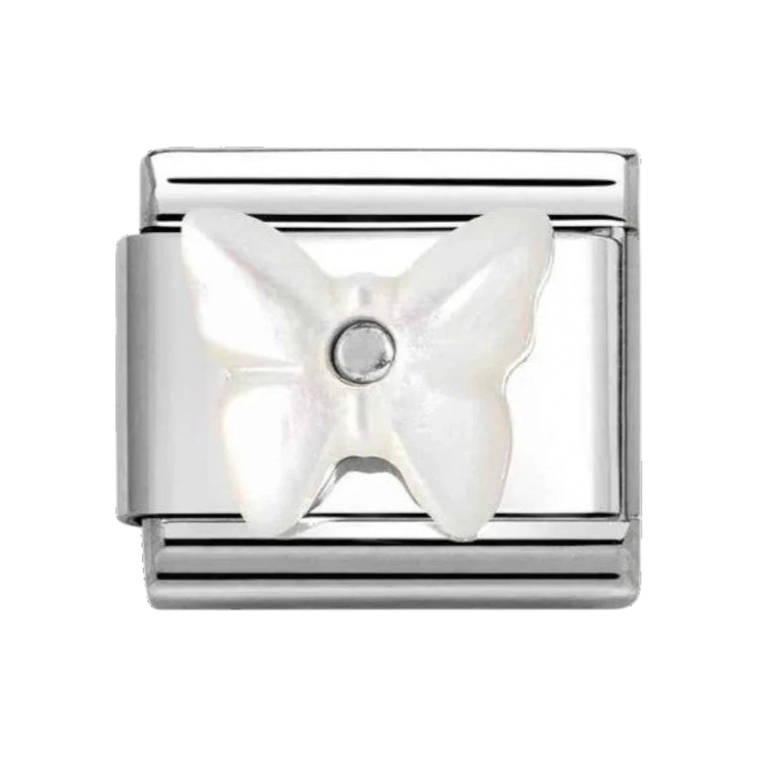 Nomination Silver White Mother of Pearl Butterfly Charm