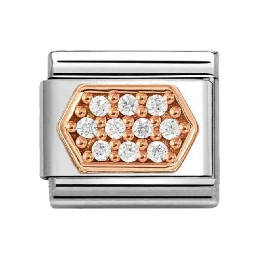 Nomination Classic Rose Gold and Zirconia Hexagon Charm. Item code 430312/03