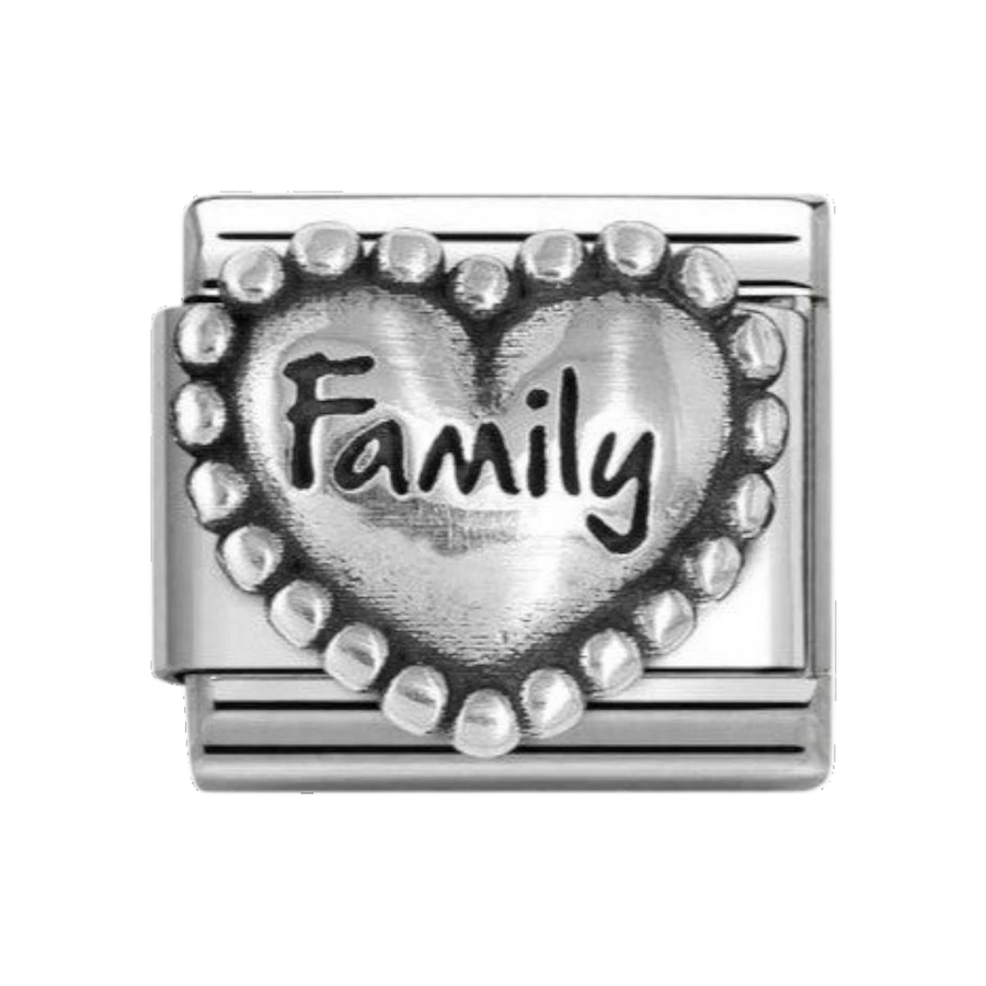 Nomination Classic Silver Oxidised Heart with Dots Family Charm. Item code 330101/84