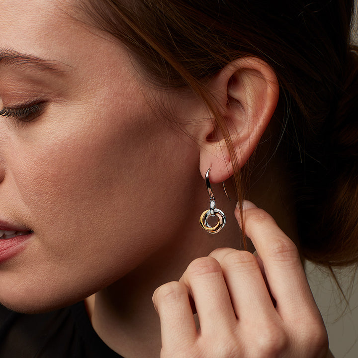 Kit Heath Bevel Trilogy Gold & Rose Gold Drop Earrings 6169GRG