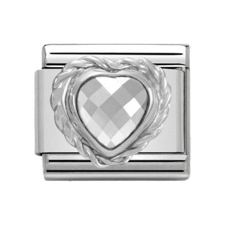Nomination Silver and Zirconia Classic Faceted Heart Charm - White - 330603/010